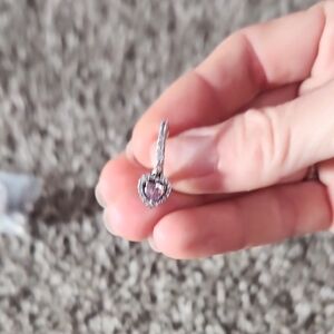 Pandora Silver Earrings with Pink Heart